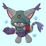 anthro backpack black_body black_fur blush claws clothing fur gloves handwear hoodie pawpads solo topwear uni_hkdm_gsg bandai_namco digimon digimon_ghost_game blackgatomon_uver. digimon_(species) domestic_cat felid feline felis mammal 1:1