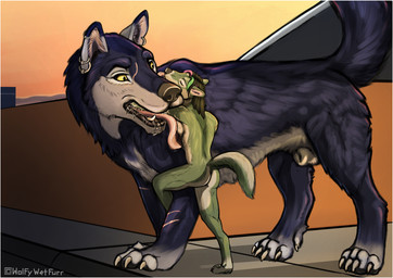 animal_genitalia anthro anthro_on_feral bestiality border breasts butt duo feral genitals kissing leg_hooked licking mawplay modern_living outside pda public_display_of_affection sheath side_boob slice_of_life standing suburb tongue tongue_out white_border wolfywetfurr_(artist) wolfywetfurr canid canine canis mammal wolf hi_res