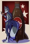 anthro blue_eyes fur grey_body grey_fur male nude nuka-cola pose solo yellowcyann fallout microsoft fan_character canid canine canis mammal wolf hi_res pinup