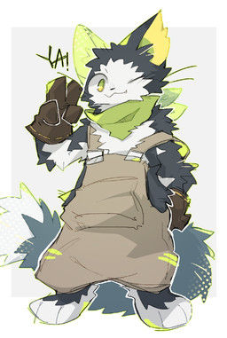 anthro barefoot brown_clothing brown_gloves brown_handwear clothing feet gesture gloves hand_gesture handwear kerchief looking_at_viewer male neckerchief neckwear one_eye_closed overalls simple_background smile solo standing tail v_sign nyano52 domestic_cat felid feline felis mammal 2024 digital_media_(artwork)