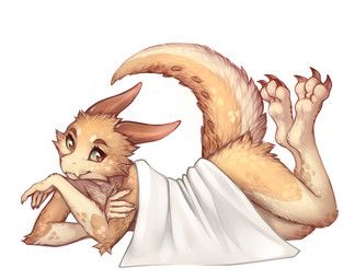 3_toes 5_fingers ambiguous_gender anthro arm_tuft biped brown_body brown_fur brown_tail butt cheek_tuft claws elbow_tuft facial_tuft feet finger_claws fingers front_view fur green_sclera horn looking_at_viewer lying on_front simple_background smile solo tail toe_claws toes tuft yshanii crumbs_(yshanii) kobold scalie 2026 digital_drawing_(artwork) digital_media_(artwork) hi_res