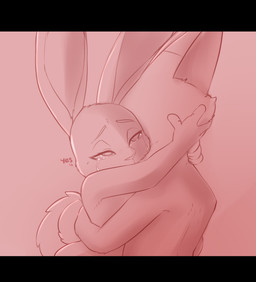 anthro black_bars bodily_fluids crying duo eyebrows fingers fur hug narrowed_eyes nude tears text hardyboy disney zootopia judy_hopps nick_wilde canid canine fox mammal absurd_res english_text hi_res letterbox