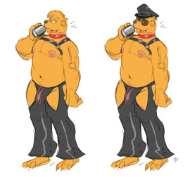 anthro areola barefoot beverage beverage_can big_bulge big_muscles bulge can chaps clothed clothing collar container eyewear feet fur hair harness hat headgear headwear holding_beverage holding_can holding_container holding_object jockstrap leather leather_daddy looking_at_viewer male mature_anthro mature_male muscular muscular_anthro muscular_male navel nipples open_mouth open_smile pecs plantigrade simple_background smile solo standing sunglasses tattoo topless topless_anthro topless_male tuft underwear white_background hollowpup berenstain_bears papa_bear bear mammal 2026 colored_sketch hi_res signature sketch