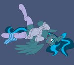 2019 absurd_res blue_mane blue_tail chest_tuft clothed clothing clothing_around_one_leg collar equid equine eyeshadow fan_character feathered_wings feathers female feral footwear fur genitals green_body green_feathers green_fur green_wings half-closed_eyes hasbro hi_res legwear looking_at_viewer lying makeup mammal mane my_little_pony mythological_creature mythological_equine mythology narrowed_eyes on_back panties panties_around_one_leg panties_down partially_clothed pegasus phenyanyanya presenting pussy raised_leg rosy_firefly simple_background socks solo spread_legs spread_wings spreading sweater tail teal_eyes text text_on_clothing text_on_panties text_on_underwear thigh_highs tongue tongue_out topwear tuft underwear underwear_around_one_leg underwear_down wings