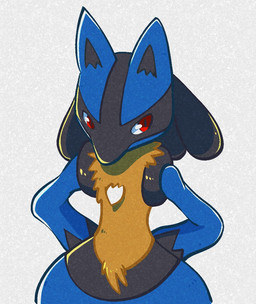 ambiguous_anthro ambiguous_gender anthro black_inner_ear blue_body blue_ears blue_fur chest_spike feet fur hands_behind_back markings red_eyes simple_background snout solo spike_(anatomy) spikes spikes_(anatomy) tan_body tan_fur toes white_background white_sclera momensarada nintendo pokemon generation_4_pokemon lucario pokemon_(species) 2022 half-length_portrait portrait