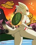 anthro anthrofied breasts female nipples nude side_boob simple_background solo ikaribunbun capcom clover_studio okami_(capcom) amaterasu_(okami) canid canine canis deity mammal wolf digital_media_(artwork)