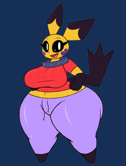 3_fingers 3_toes anthro bald big_breasts biped black_ear_tips black_sclera bottomwear breasts clothed clothing collar curvy_figure dipstick_ears ear_markings eyebrows eyelashes feet female fingers hand_on_hip hands_on_hips heart_(marking) looking_at_viewer markings multicolored_ears navel pants pink_tongue pointy_ears pupils purple_collar purple_markings red_clothing red_shirt red_topwear shirt short_stack simple_background smile solo standing thick_thighs toes tongue topwear transparent_background voluptuous white_pupils yellow_body yoga_pants meloeatta nintendo pokemon christi_(avalon) fan_character generation_2_pokemon pichu pokemon_(species) alpha_channel colored digital_drawing_(artwork) digital_media_(artwork) hi_res shaded
