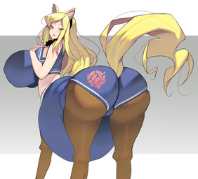 big_breasts blonde_hair blue_eyes breasts brown_body brown_fur clothed clothed_taur clothing female fur hair horse_ears horse_tail kouno_(masao) looking_at_viewer looking_away pregnant pregnant_female pregnant_taur simple_background solo standing swimwear taur_lower_pregnancy @ma_sa_o european_mythology greek_mythology mythology estelle_bellegarde centaur equid equid_taur humanoid_taur mammal mammal_taur taur absurd_res hi_res
