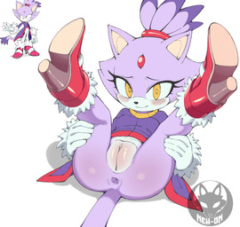 anthro anus black_nose blush blush_lines body_blush bottomless breasts butt clothed clothing eyelashes female footwear forehead_gem fur gem genitals glistening glistening_butt gloves handwear high_heels looking_at_viewer lying on_back plump_labia purple_body purple_clothing purple_fur purple_topwear red_clothing red_footwear red_shoes shoes simple_background small_breasts smile solo spread_legs spreading thick_thighs topwear vulva vulva_blush white_background white_body white_clothing white_fur white_gloves white_handwear wide_hips yellow_eyes neh_on sega sonic_the_hedgehog_(series) blaze_the_cat domestic_cat felid feline felis mammal absurd_res hi_res