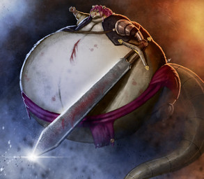 anthro armor belly big_belly bloated blood blood_stain bodily_fluids bottomwear buckteeth clothed clothing fur glistening glistening_melee_weapon glistening_sword glistening_weapon hair holding_melee_weapon holding_object holding_sword holding_weapon huge_belly loincloth male melee_weapon morbidly_obese morbidly_obese_anthro morbidly_obese_male obese obese_anthro obese_male overweight overweight_anthro overweight_male rat_tail solo sword tail teeth topwear vest weapon wounded ian-exe fan_character mammal murid murine rat rodent 2021 signature