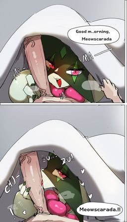 anthro big_penis dialogue dominant dominant_female duo erection faceless_character faceless_human faceless_male female female_anthro female_on_human first_person_view fur genitals green_body green_fur huge_penis human_on_anthro human_pov interspecies licking male male/female male_human male_on_anthro male_pov nude oral penile penis penis_lick pink_eyes pokephilia sex speech_bubble text tongue under_covers vein veiny_penis my700 nintendo pokemon generation_9_pokemon human mammal meowscarada pokemon_(species) absurd_res comic english_text hi_res