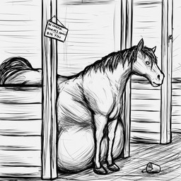 ambiguous_gender belly big_belly bucket container feral feral_pred fully_inside looking_back side_view stable vore thatgryphonguy equid equine horse mammal 1:1 black_and_white hi_res monochrome sketch traditional_media_(artwork)
