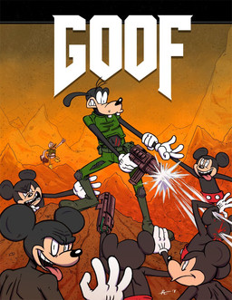 4_fingers anthro big_ears blood bodily_fluids buckteeth clone clothing fight fingers gloves group gun handwear looking_at_viewer looking_back male mountain open_mouth open_smile parody ranged_weapon round_ears shooting shot_in_head smile teeth text weapon white_clothing white_gloves white_handwear sillyrookie disney doom_(series) id_software microsoft donald_duck doom_slayer goofy_(disney) mickey_mouse anatid anseriform avian bird canid canine canis domestic_dog domestic_duck duck house_mouse mammal mouse murid murine rodent 2018 archived_source crossover signature unavailable_at_source