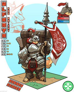 5_fingers 5_toes ambiguous_gender anthro archer armor backpack banner belt black_nails boots bottomwear clothed clothing colored_nails cuirass faulds feet fingerless_gloves fingers footwear fur gloves greaves handwear headgear helmet holding_melee_weapon holding_object holding_polearm holding_weapon humanoid_feet humanoid_hands melee_weapon nails pants plantigrade plate_armor polearm pouch_(clothing) scarf shield shoes simple_background smile solo spear standing stats tail tan_body tan_fur toeless_boots toeless_footwear toes vambrace weapon ceehaz dog_knight_rpg canid canine canis domestic_dog mammal 2026 4:5 absurd_res hi_res signature