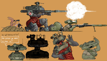 aiming aiming_gun aiming_weapon anthro big_breasts big_butt binoculars bodily_fluids breasts butt camo cannon clothing dancing evil_face evil_grin female flesh food footwear german_flag glowing glowing_eyes group gun high_heels huge_breasts huge_butt infestation kneeling looking_at_viewer lying m240 m240b m2hb machine male meat multi_eye muscular muscular_arms muzzle_flash on_front parasite polish_flag ranged_weapon red_body sandbag scared shadowy_figure shoes shooting smile sweat sweatdrop tan_body tank_(vehicle) tanker_helmet tentacles text thick_thighs tongue tongue_out turret turret_head vehicle weapon wedge_(footwear) drozhi blizzard_entertainment games_workshop leopard_2 m1_abrams starcraft t-62 uralvagonzavod warhammer_(franchise) hydralisk_(character) qhetha_coalsplitter alien biomechanical flesh_creature humanoid hydralisk_(starcraft) living_machine living_tank living_vehicle mammal murid murine rat rodent skaven zerg absurd_res english_text hi_res russian_text translated