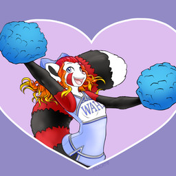 accessory anthro arm_above_head big_tail biped black_markings blonde_hair bow_ribbon breasts cheerleader cheerleader_outfit cheerleading_pose clothed clothing countershade_torso countershading dipstick_tail eyebrows facial_markings female fluffy fluffy_tail gloves_(marking) hair hair_accessory hair_bow hair_ribbon head_markings heart_symbol looking_at_viewer markings multicolored_hair open_mouth open_smile pink_nose pom_poms red_body red_hair red_markings ribbons ring_(marking) ringed_tail simple_background small_breasts smile solo striped_markings striped_tail stripes tail tail_markings teeth tongue two_tone_hair white_markings malachyte ailurid mammal red_panda 1:1 2015 clip_studio_paint_(artwork) digital_media_(artwork) half-length_portrait hi_res portrait