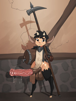 animal_genitalia animal_penis balls beer_keg big_balls big_penis black_body black_fur black_hair bottomwear brown_body brown_fur chainmail clothing curved_horn digitigrade equine_genitalia equine_penis erection fur genitals gloves hair half-closed_eyes handwear hooves horn huge_balls huge_penis loincloth male medial_ring melee_weapon narrowed_eyes penis polearm shortstack shortstack_humanoid shortstack_male smile solo weapon rapscallion dungeons_and_dragons hasbro wizards_of_the_coast bibimus_'bibi'_the_satyr humanoid satyr hi_res