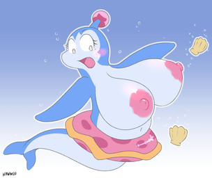 big_breasts blue_body blush bra breasts busty_feral clothed clothing eyelashes female feral huge_breasts mole_under_eye navel nipples open_mouth pasties pool_float seashell_bra topless topless_female underwear hornamoo bomberman bomberman_jetters konami dolphin_bomber aquatic cetacean dolphin mammal toothed_whale absurd_res hi_res