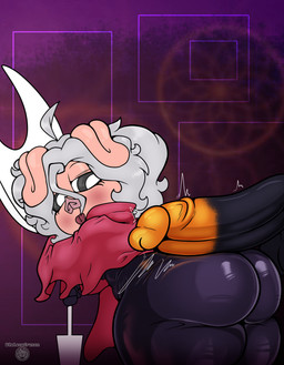 big_butt big_penis black_body bodily_fluids butt butt_focus clothed clothing female genital_fluids genitals hair huge_butt latex latex_clothing penis short_hair short_tail shortstack simple_background slightly_chubby slightly_chubby_female tail thick_thighs wide_hips linyxart hollow_knight_(franchise) team_cherry duty_(linyxart) hornet_(hollow_knight) domestic_pig mammal suid suine sus_(pig) digital_drawing_(artwork) digital_media_(artwork) hi_res