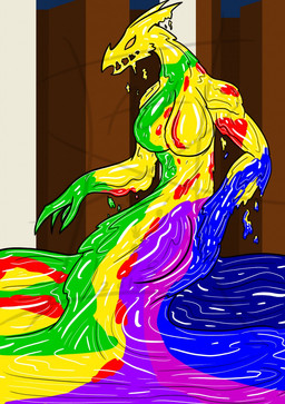 4_fingers anthro anthrofied biped bookshelf breasts creepy curvy_figure dripping emerging facial_horn female fingers flood flooding furniture glistening glistening_breasts goo_body head_horn horn inside library multicolored_body no_pupils nose_horn nude open_mouth paint paint_drip pose scary side_view slime solo tail thick_tail wide_hips yellow_eyes sbtw mythology the_pagemaster sai_(sbtw) dragon goo_creature goo_dragon mythological_creature mythological_scalie paint_dragon scalie 2016 colored colorful_theme digital_drawing_(artwork) digital_media_(artwork) hi_res pinup shaded