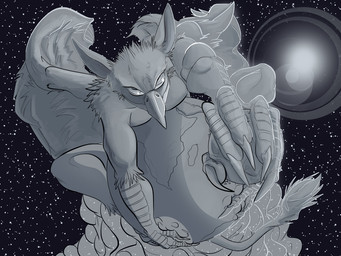 anthro beak claws crush earth feathered_wings feathers fur hug macro male moon muscular muscular_anthro muscular_male nude paws pecs planet solo space star terra_macro universe wings ohohflamethrower mythology carpo avian gryphon mythological_avian mythological_creature