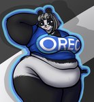 anthro belly_overhang bottomless bottomless_anthro bottomless_female clothed clothing cookie fat_arms female food obese obese_female overweight overweight_female solo puhba oreo_cookie nicole_alana bear giant_panda mammal 2022 absurd_res hi_res