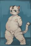 animal_genitalia anthro balls blue_eyes fully_sheathed fur genitals grey_body grey_fur male navel nipples overweight overweight_male pink_nose sheath shota simple_background solo standing white_body white_fur young young_anthro young_male zeetar domestic_cat felid feline felis mammal absurd_res hi_res