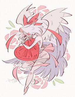 clothed clothing eye_patch eyewear feathered_wings feathers female heart_pillow hug hugging_object hugging_pillow not_furry pillow solo wings yasutak1192 hazbin_hotel hellaverse vaggi_(hazbin_hotel) angel demon demon_humanoid fallen_angel humanoid hi_res