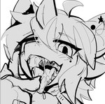 anthro bodily_fluids female kemono mole_under_eye mouth_shot open_mouth open_smile saliva saliva_string smile solo teeth tongue tianhua mythology dragon mythological_creature mythological_scalie scalie 2022 greyscale headshot_portrait hi_res monochrome portrait sketch unfinished