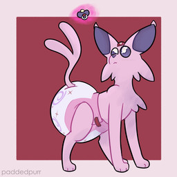 clothed clothing diaper feral pacifier solo wearing_diaper paddedpurr nintendo pokemon eeveelution espeon generation_2_pokemon pokemon_(species) 1:1 hi_res
