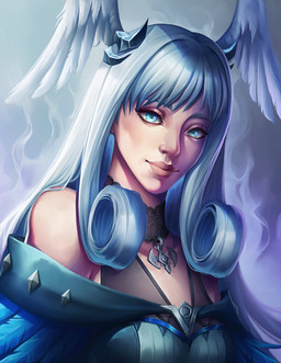 bangs black_choker black_jewelry black_necklace blue_background blue_body blue_clothing blue_eyebrows blue_eyes blue_feathers blue_hair blue_pupils blue_shirt blue_topwear blue_wings choker closed_smile clothed clothed_female clothed_humanoid clothing eyebrows eyelashes feathered_wings feathers female hair head_wings jewelry light lips looking_at_viewer mouth_closed necklace not_furry pupils queen royalty shirt simple_background smile smiling_at_viewer solo tan_body tan_lips tan_skin topwear unusual_wing_placement wings marie_gelebart xenoblade_(series) xenoblade_chronicles_3 melia_antiqua high_entia humanoid winged_humanoid 2024 absurd_res bust_portrait colored digital_media_(artwork) digital_painting_(artwork) english_description hi_res lighting painting_(artwork) portrait shaded
