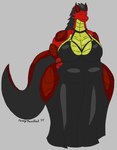 anthro big_breasts black_clothing black_dress breasts clothing dress female huge_hips huge_thighs multicolored_body overweight overweight_female solo thick_thighs wide_hips furryoccultist hollow_hip_backless_chain_dress mythology emelia_(furryoccultist) dragon mythological_creature mythological_scalie scalie