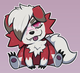 anthro bangs blep chest_tuft chibi claws ear_piercing facial_scar fangs fluffy fluffy_tail male notched_ear paws piercing rinnegan sassy scar solo tail teeth tongue tongue_out tuft mara_the_ravenous nintendo pokemon fan_character generation_7_pokemon lycanroc midnight_lycanroc pokemon_(species)