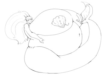 belly big_belly big_breasts breasts female huge_belly huge_breasts overweight simple_background solo split_form white_background verdazin aquatic merfolk 2023 absurd_res hi_res monochrome