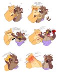 anthro breasts clothing dress duo female female/female kissing licking_tongue romantic romantic_couple text tongue pinkferal_(artist) felid hyena lion mammal pantherine english_text hi_res