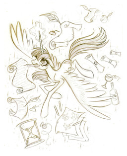 alternate_species bottle clock container creating_art cutie_mark eyelashes feathered_wings feathers feet female feral fluffy fluffy_tail fur glass hair hooves horn hourglass_(object) long_hair long_horn long_legs loose_feather magic magic_user makeup mascara multitasking paper pencil_(object) ponification quill scroll simple_background snout solo sparkles spread_wings tail teeth unicorn_horn watch white_background wings writing_text lauren_faust_(artist) friendship_is_magic hasbro my_little_pony mythology lauren_faust_(character) equid equine mammal mythological_creature mythological_equine winged_unicorn graphite_(artwork) hi_res monochrome sepia sketch traditional_media_(artwork)