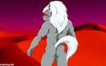 5_fingers anthro biped butt closed_smile fingers fluffy fluffy_tail fur grey_body grey_eyes grey_fur hair halter looking_at_viewer looking_back looking_back_at_viewer male mane mouth_closed muscular muscular_anthro muscular_male pose rear_view red_halter smile solo standing tail white_hair white_mane white_tail fabfelipe thirty_thirty equid equine horse mammal 16:10 2009 pinup widescreen