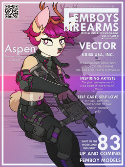 american_flag anthro belt clothed clothing crop_top dog_tags emanata femboy gun hair holding_gun holding_object holding_ranged_weapon holding_weapon inner_ear_fluff jacket kriss_vector male male_anthro navel open_clothing open_jacket open_topwear pink_hair pouch_(clothing) qr_code ranged_weapon shirt solo submachine_gun tail text topwear tuft united_states_of_america weapon marcus_gray femboys_and_firearms deer mammal 2023 3:4 cover english_text hi_res magazine_cover