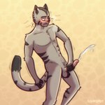 anthro balls blue_eyes blush bodily_fluids cum erection fur genital_fluids genitals grey_body grey_fur male markings masturbation nude open_mouth penile penile_masturbation penis simple_background solo speed_lines standing striped_markings stripes tail text solarlewds simon_(solarlewds) felid feline mammal 1:1 digital_media_(artwork) english_text hi_res