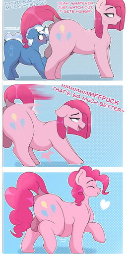 against_surface against_wall anal anal_vore animal_genitalia animal_vulva balls blue_body blush curly_hair cutie_mark duo equine_genitalia equine_vulva eyes_closed female feral genitals gynomorph hair half-closed_eyes heart_symbol horn intersex intersex/male larger_female looking_at_another looking_at_partner looking_back looking_back_at_another looking_back_at_partner looking_up looking_up_at_another looking_up_at_partner male male/male motion_blur motion_lines narrowed_eyes pink_body pink_hair sheath simple_background size_difference smaller_male smile straight_hair text unicorn_horn vore white_hair czu friendship_is_magic hasbro my_little_pony mythology pinkamena_(mlp) pinkie_pie_(mlp) pokey_pierce_(mlp) equid equine horse mammal mythological_creature mythological_equine pony unicorn 2025 absurd_res comic hi_res