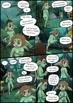balls breasts butt butt_focus dialogue duo female flaccid foreskin forest genitals green_body green_skin male male/female medium_breasts nipples nude outside penis plant pointy_ears pubes raining red_eyes sad shortstack text tree vulva greenbuncafe roadkill_(greenbuncafe) sodacan_(greenbuncafe) goblin humanoid absurd_res colored comic digital_drawing_(artwork) digital_media_(artwork) english_text hi_res shaded signature