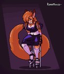 anthro bottomwear clothing female footwear furniture high_heels shoes skirt solo stool tail rennmoose gretta_(rennmoose) domestic_cat felid feline felis mammal digital_media_(artwork) hi_res pixel_(artwork)