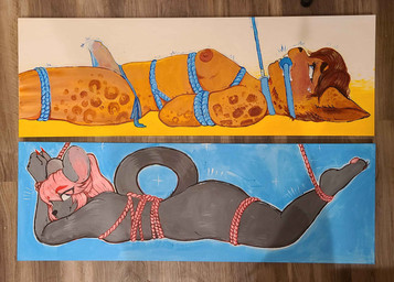 anthro bdsm blush bodily_fluids bondage bound breasts collar drooling female fur gag gagged genital_fluids genitals gynomorph hair intersex leaking_precum looking_at_viewer nipples nude penis photo precum restraints rope rope_bondage rope_harness saliva solo tail tears throbbing throbbing_penis katlovesshrimp felid feline mammal mouse murid murine rodent hi_res painting_(artwork) traditional_media_(artwork)