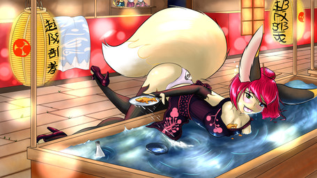 anthro back-print_panties birthday birthday_gift clothing drunk falling female japanese_festival panties pink_clothing pink_panties pink_underwear print_clothing print_panties print_underwear substance_intoxication underwear water foxy101 aquatic canid canine fish fox hybrid mammal 16:9 hi_res widescreen