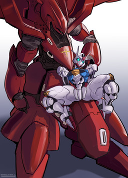 antennae_(anatomy) big_crotch big_feet blue_eyes blue_torso dual_eyes duo feet female foot_on_crotch grabbing_from_behind green_eyes gundam:_char's_counterattack_beltorchika's_children hands_behind_back larger_male machine male male/female male_holding_female mecha monoeye not_furry red_body red_feet robotic_arms robotic_legs sitting_on_crotch size_difference smaller_female spread_legs spreading surprised symbol thick_thighs thrusters white_body wide_eyed wide_hips specter_l gundam mobile_suit_gundam mobile_suit_gundam:_char's_counterattack mobile_suit_gundam_the_witch_from_mercury gundam_aerial msn-04_nightingale living_machine mobile_suit robot absurd_res hi_res
