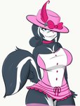 anthro anthrofied big_breasts blue_eyes blush breasts clothing female hat headgear headwear legwear looking_at_viewer panties simple_background smile solo stockings tail tail_grab underwear white_background davidsanchan disney sheriff_callie's_wild_west priscilla_skunk mammal mephitid skunk slutty_clothing 2015