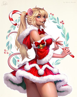 anthro blonde_hair blue_eyes blush clothed clothing eyelashes female glistening glistening_eyes hair orange_body red_clothing red_topwear side_view simple_background solo standing text topwear whiskers white_background marie_merkh mammal mouse murid murine rodent artist_name hi_res portrait signature three-quarter_portrait