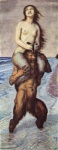 breasts brown_body brown_fur carrying_another creepy duo female fur green_eyes grey_sky holding_horn horn male male/female nipples on_shoulders outside sea sky split_form water what what_has_science_done franz_von_stuck faun_und_nixe_(painting) mythology humanoid marine merfolk satyr 1918 20th_century ancient_art formal_art hi_res painting_(artwork) traditional_media_(artwork)