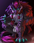 abs animal_genitalia anthro balls braided_hair claws genitals glowing glowing_eyes hair horn male muscular muscular_anthro muscular_male pubes sheath solo iudicium86 mythology avian gryphon monster mythological_avian mythological_creature wereavian werecreature weregryphon 4:5 hi_res