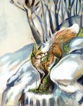 ambiguous_gender cliff feral forest looking_back plant sapling snow solo spring tree cadmiumtea canid canine elemental_creature fox mammal spirit cloudy_(disambiguation) acrylic_painting_(artwork) hi_res painting_(artwork) traditional_media_(artwork)